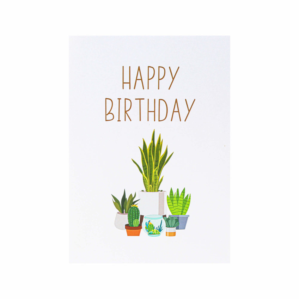 The Birthday Plant Pop Up Card has a glitter white cover with “Happy Birthday” message and plant illustration. Upon opening the card, you will find a colorful three-dimensional sculpture “Happy Birthday” that is surrounded by an array of succulents and other potted plants. With a special design and sweet sentiment, this is the perfect way to pass on your best wishes on your beloved one’s birthday. This is also a wonderful birthday gift for any green or plants lovers We always leave the card blank so that you can personalize your own words. Inspiration of Birthday Plants Pop-up card: We, as the young generation, currently are witnessing the worst change in the environment and climate. Therefore, we are more knowledgeable and quickly adopt a green lifestyle. Plants are more than the sum of their leaves, stems, fronds, and roots. What plants give us is priceless, peace and tranquility in our homes, a calming reminder to slow down, an appreciation for the little things. If you try to find the best present for the plant lover in your life, of course the easiest and the most obvious gift idea is to buy them a plant. However, to give some extra-touch, go for a Birthday Plants Pop-up Card. Our craftsmen have carefully designed the layers and layers of the pop-up to make the sculptures look so vibrant and bring great excitement to the receivers. Occasion for Birthday Plants Pop-up Card: Whether you’re shopping for a plant-parent or any green lover, the Birthday Plants Pop Up Card is a timeless winner. Give this handmade pop-up card to your loved ones and watch them get thrilled when opening the card.
