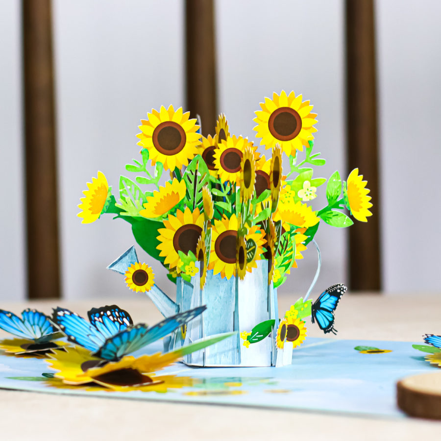 Watering-Can-Sunflower-Bouquet-Pop-Up-Card-FL093-cover-wholesale-manufacture-custom-design-custom-pop-up-birthday-card-just-because-pop-up-card