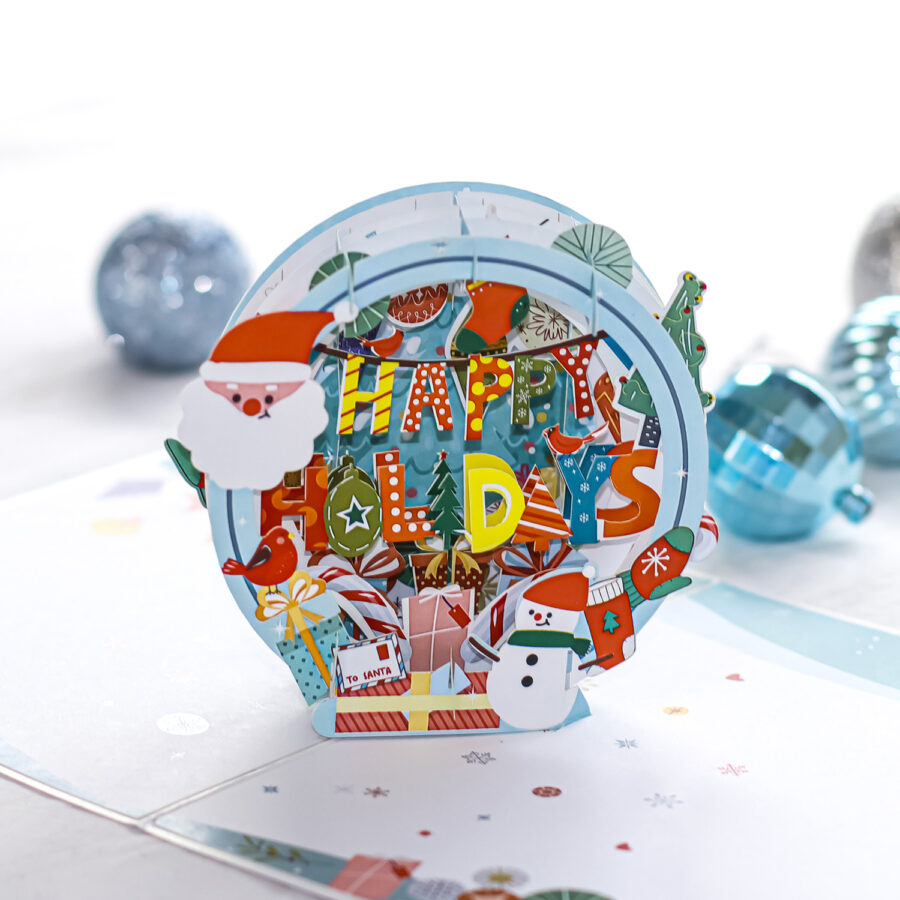 custom Christmas Pop Up Card-Happy Holidays Globe Pop Up Card-1000x1000