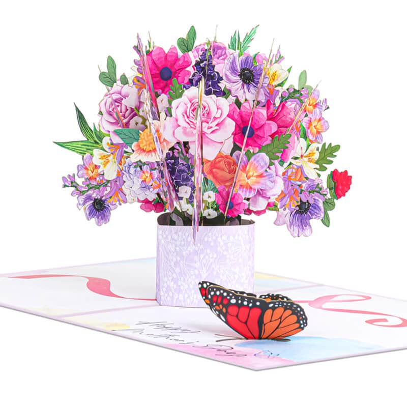 Mixed Flower Pot Pop Up Card FL100 detail wholesale mothers day cards pop up card wholesale custom mother's day card wholesale manufacturer 3d greeting cards wholesale flowers butterfly 3d card