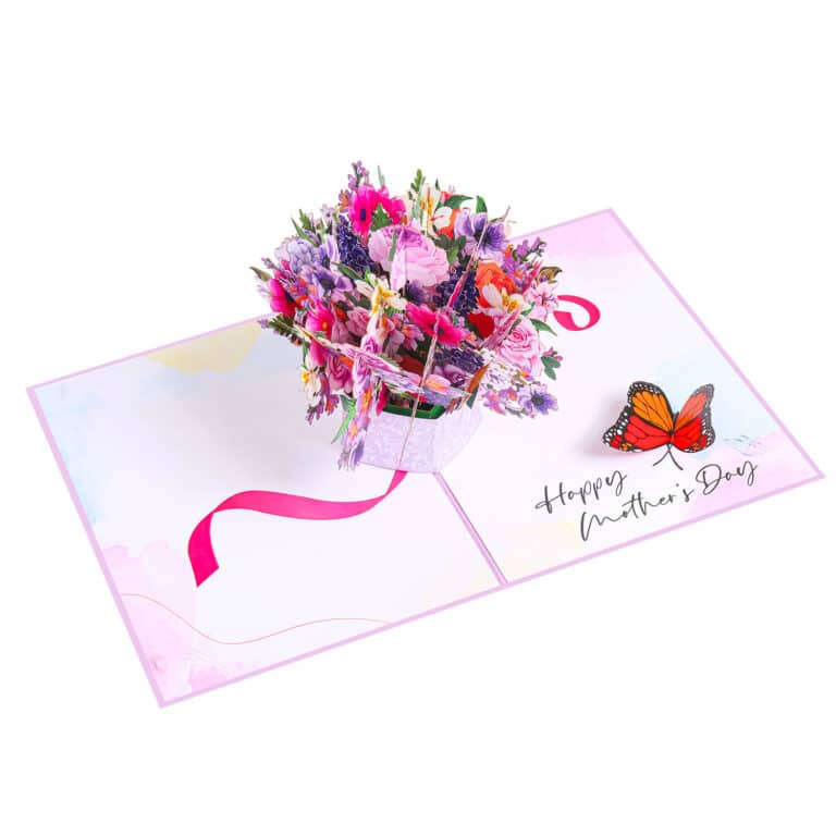 Mixed Flowers Pot Pop Up Card 3D Cards for Birthday, Mothers Day
