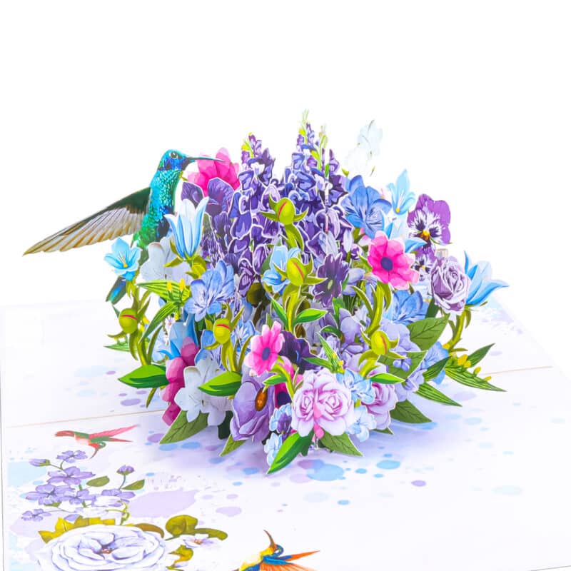 Mixed Flowers and Hummingbird Pop Up Card FL099 detail wholesale mothers day cards wholesale mothers day cards custom mother's day card pop up card wholesale manufacturer 3d pop up cards wholesale 3d greeting cards wholesale flowers hummingbird 3d card