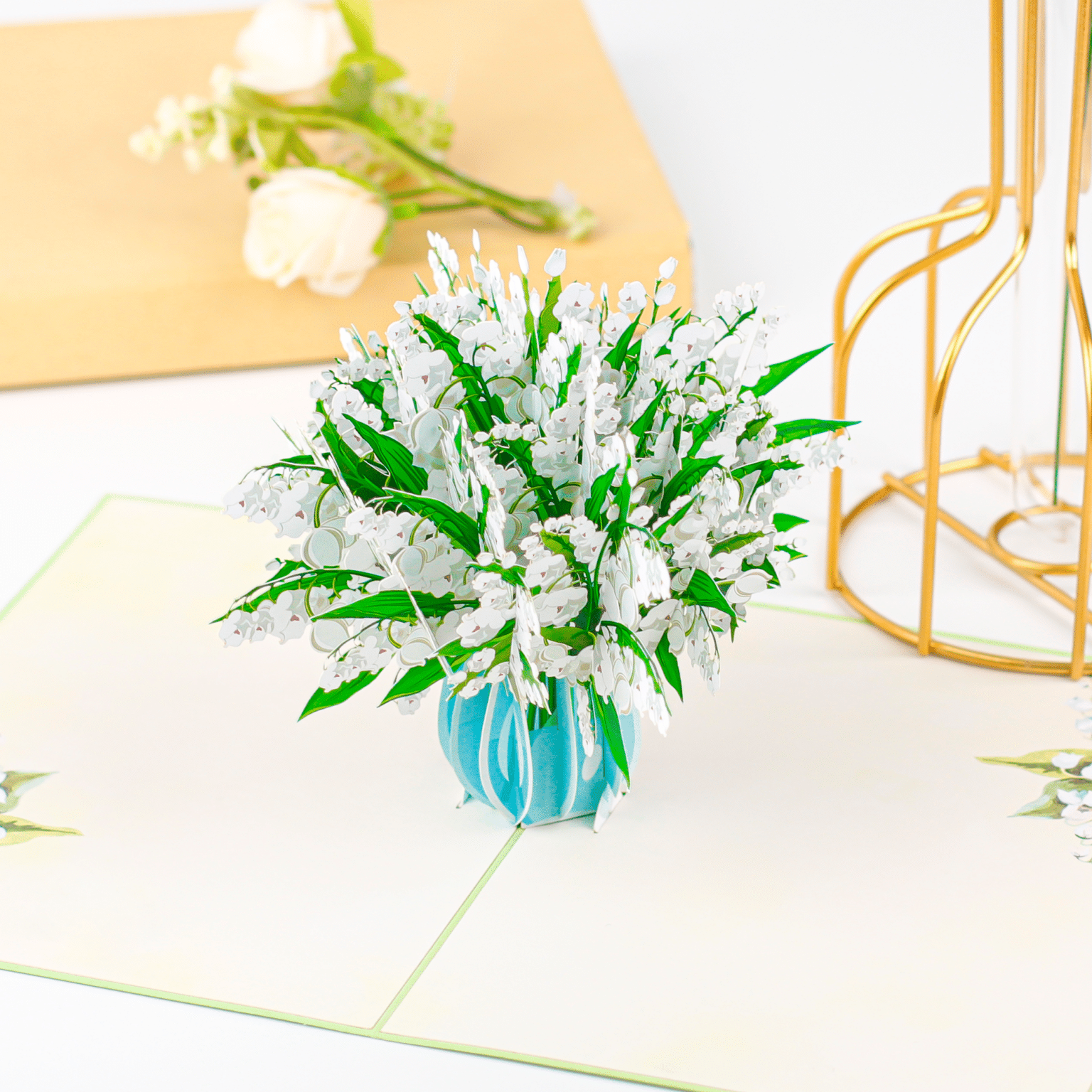 Lily-of-the-valley-vase-pop-up-card-pop up flower bouquet card