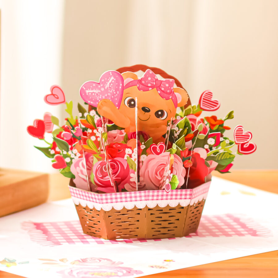 Teddy Bear Flower's Bouquet Pop Up Card - Best-selling Collection for Spring Season